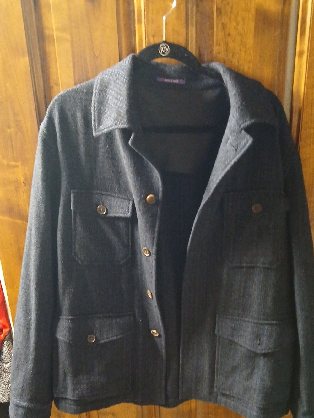 Men's Dark Blue Button-Front Wool Blend Jacket